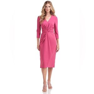 Women's Twist-Front V-Neck Pink Sheath Dress